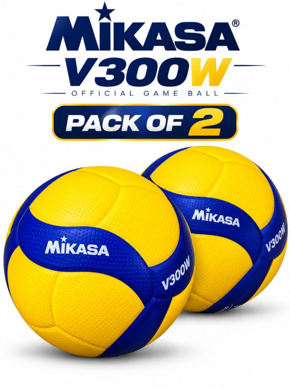 Mikasa V300W FIVB Volleyball Size 5 Blue/Yellow Pack of 2